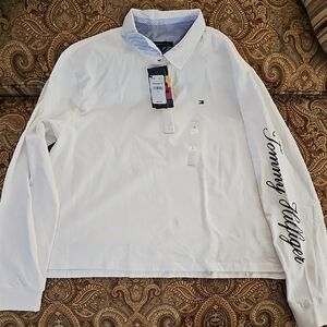 Tommy Hilfiger White Long Sleeve Tee with Classic Collar